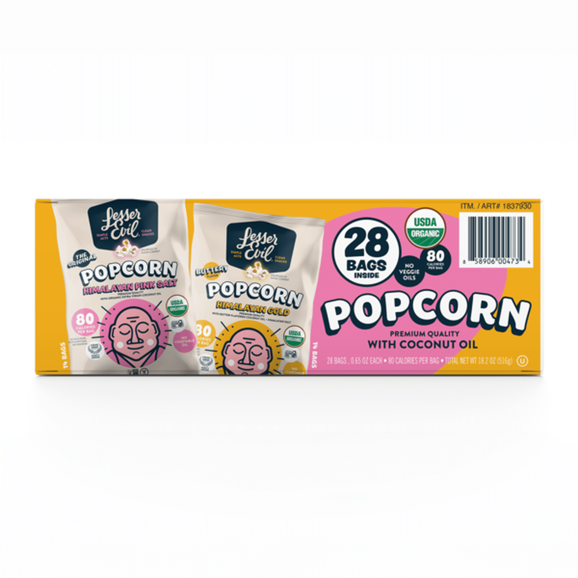 LesserEvil Organic Popcorn, Variety Pack, 0.65 oz, 28 ct