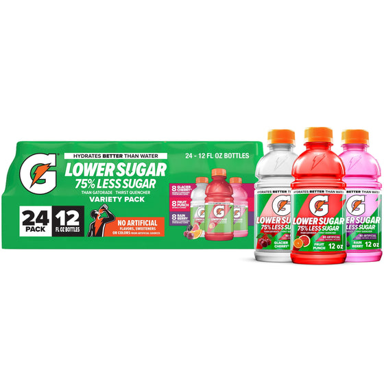 Gatorade Lower Sugar, Variety Pack, 12 fl oz, 24-count