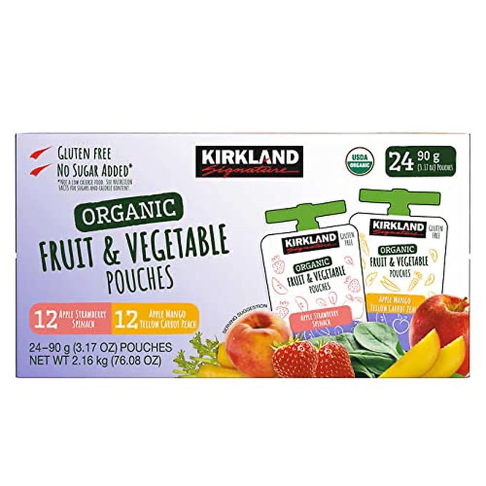 Organic Fruit and Vegetable Pouches, Variety Pack, 3.17 oz, 24-count