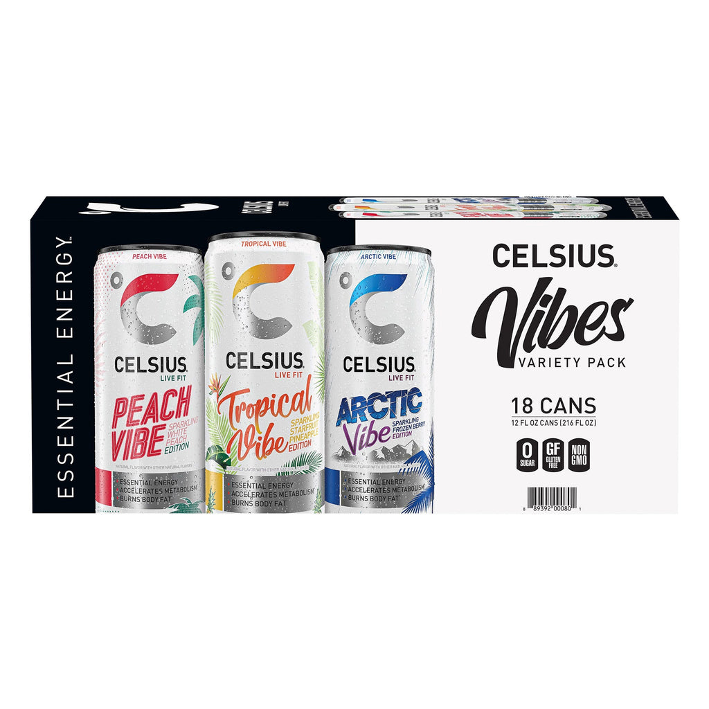 Celsius Vibe Energy Drink, Variety Pack, 12 fl oz, 18-count