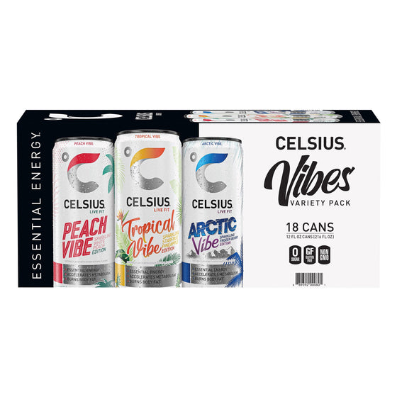 Celsius Vibe Energy Drink, Variety Pack, 12 fl oz, 18-count