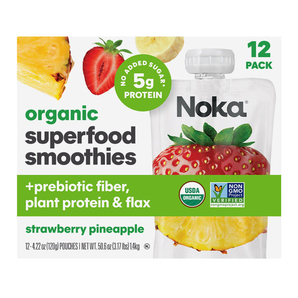 NOKA Organic Superfood Smoothie, Strawberry Pineapple, 4.22 oz, 12-count
