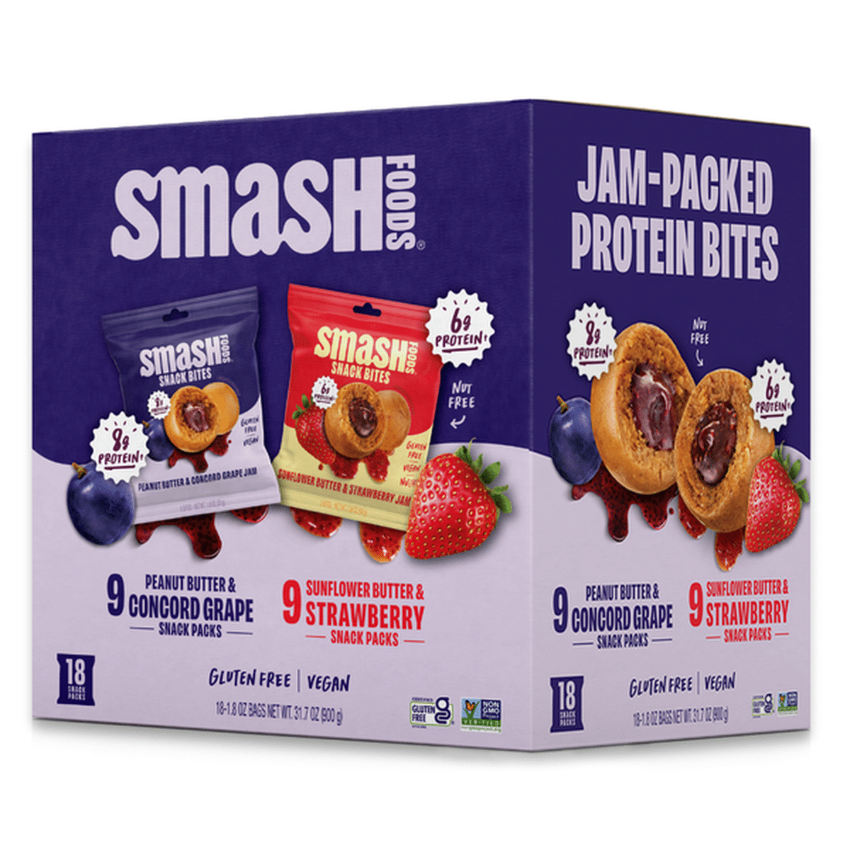 Smash Foods Jam Filled Snack Bites Variety Pack, 1.8 oz, 18-count
