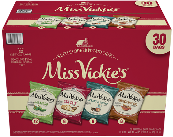 Miss Vickie’s Kettle Cooked Potato Chips, 1.38 oz, Variety Pack, 30-count