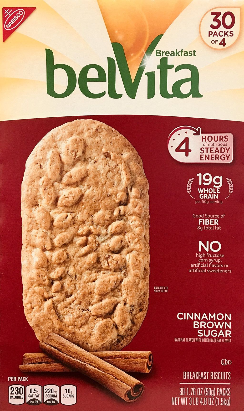 BelVita Breakfast Biscuit, Cinnamon Brown Sugar, 1.76 oz, 30-count