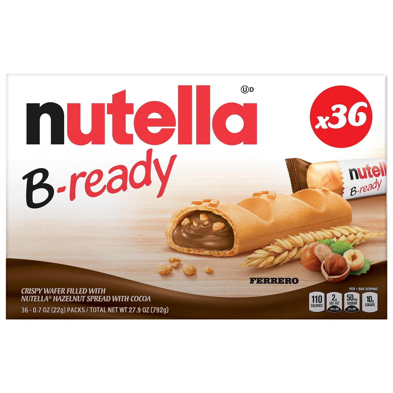 Nutella B-Ready Crispy Wafers Filled with Nutella, 0.7 oz, 36-count