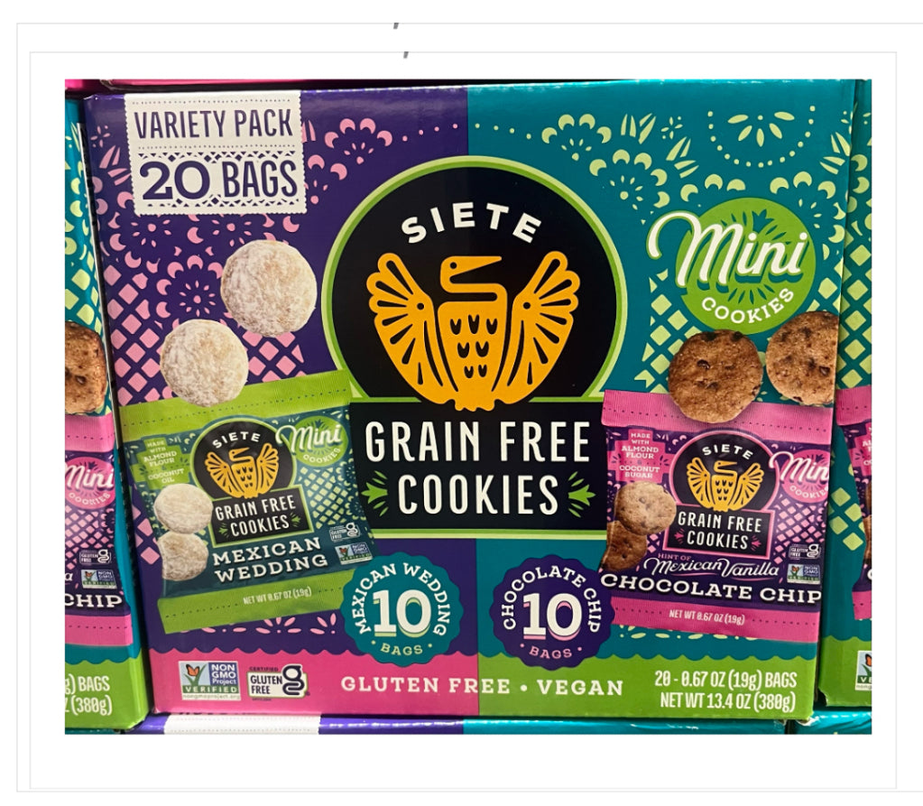 Siete Chocolate Chip & Wedding Cookies Variety Pack, .67 oz, 20-count