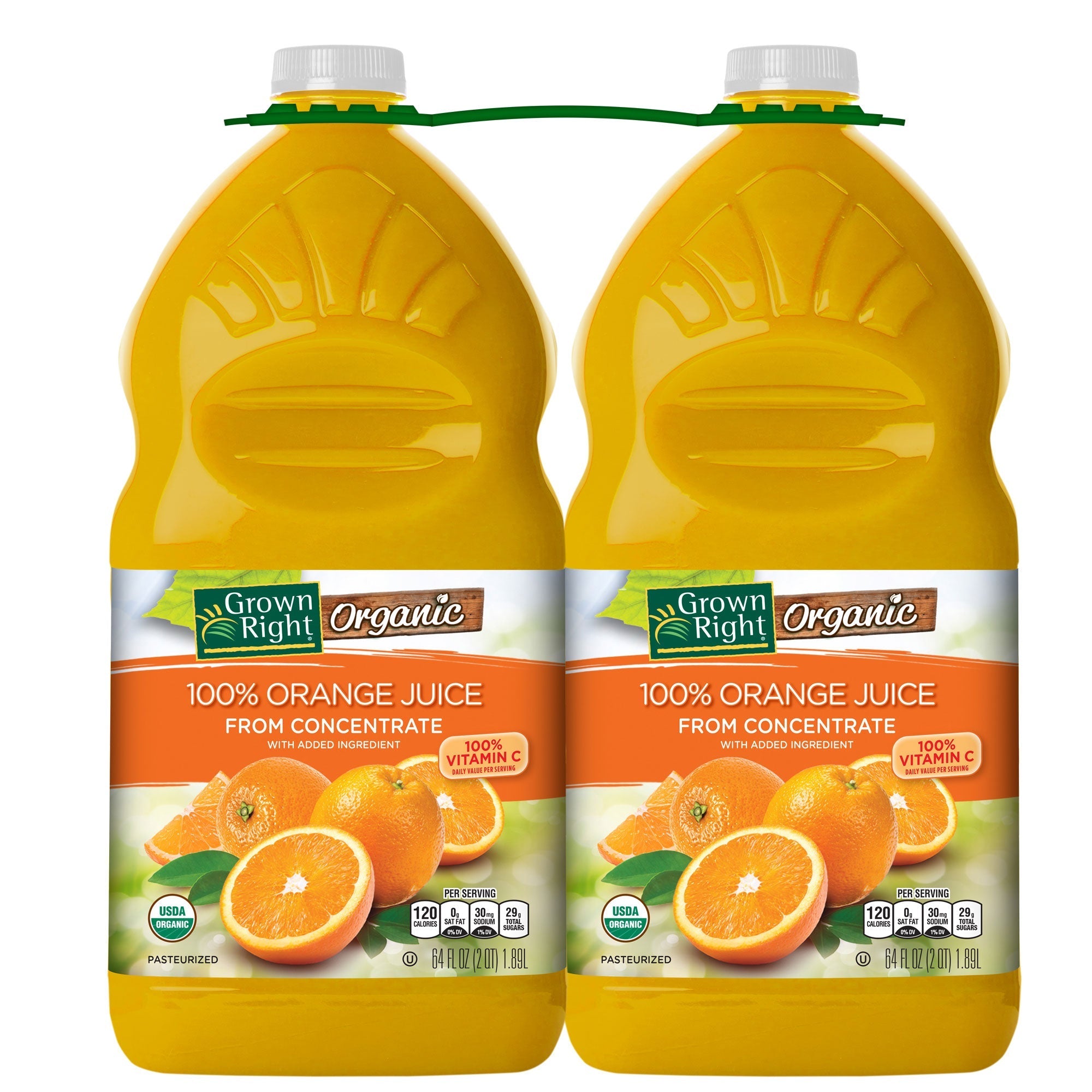 Grown Right Organic Orange Juice, 64 fl oz, 2-count