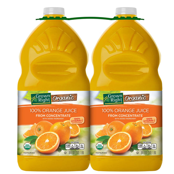 Grown Right Organic Orange Juice, 64 fl oz, 2-count