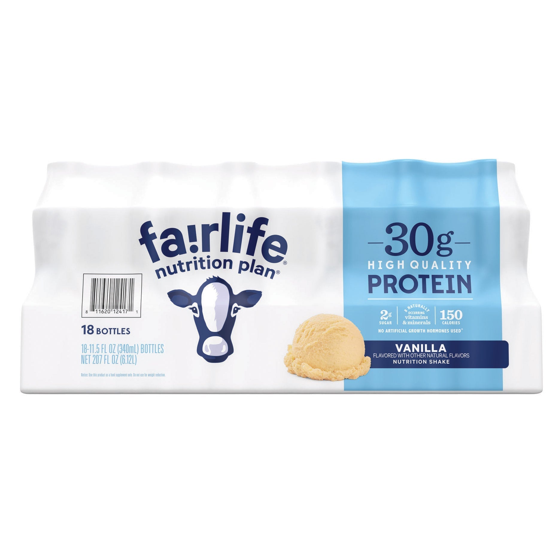 Fairlife Nutrition Plan, 30g Protein Shake, Vanilla, 11.5 fl oz, 18-pack