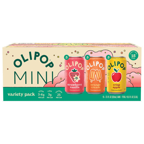 Olipop Mini Soda, Variety Pack, 7.5 fl oz, 15-count