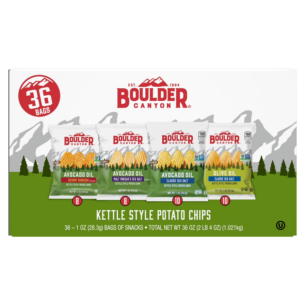 Boulder Canyon Kettle Style Potato Chips, Variety Pack, 1 oz, 36-count