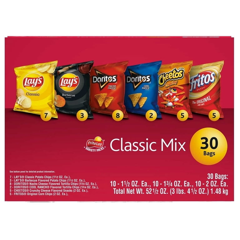 Frito Lay Potato Chips, Variety Pack, 1.5 oz, 30-count