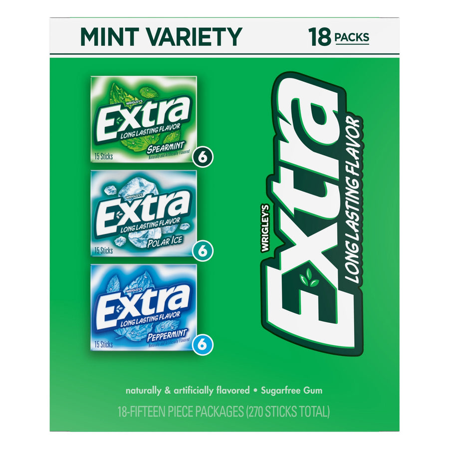 Extra Sugar Free Chewing Gum, Assorted Mint, 15 Sticks