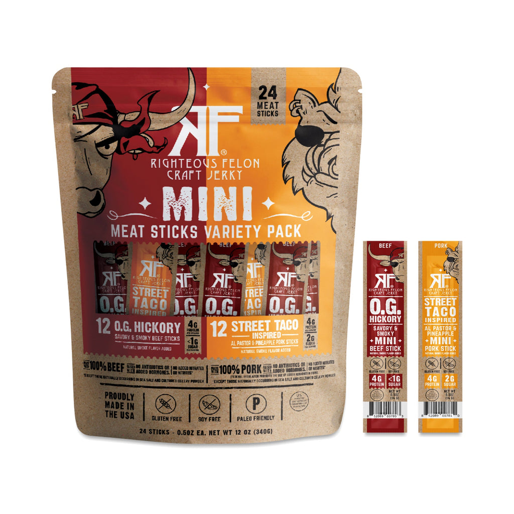 Righteous Felon Mini Meat Sticks Variety Pack, .5 oz, 24-count