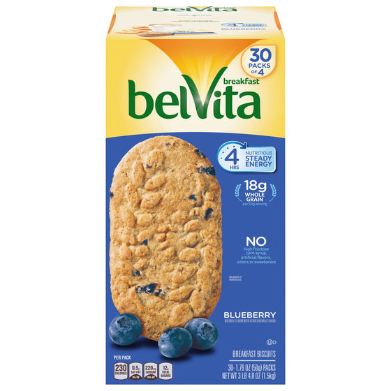 belVita Breakfast Biscuits, Blueberry, 1.76 oz, 30 ct